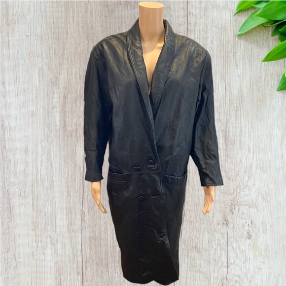 VINTAGE INTERNATIONAL LEATHER COLLECTION -- Leather Trenchcoat, Double-Breasted - Picture 2 of 16